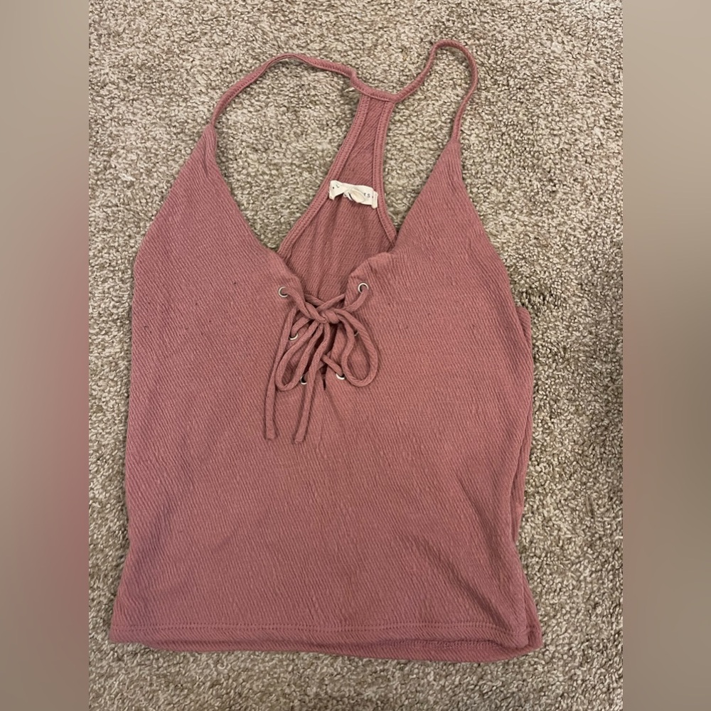 LA hearts pink lace up tank